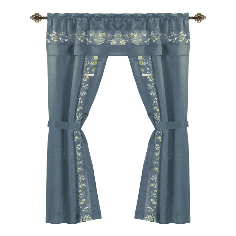 ACHIM Light-Filtering Window Curtain Set - 55 Inch Width, 63 Inch Length - Fairfield Window in a Bag 5 Piece Set (Ice Blue) - Window Treatment Include Valance, Tiebacks & Split Panels Home Decor - Image 1